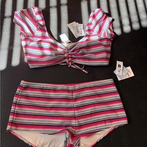 Roxy Striped Pink and Blue Two-Piece Set
